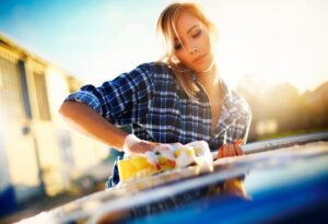 woman washing car