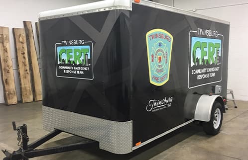 wrapped fire department trailer