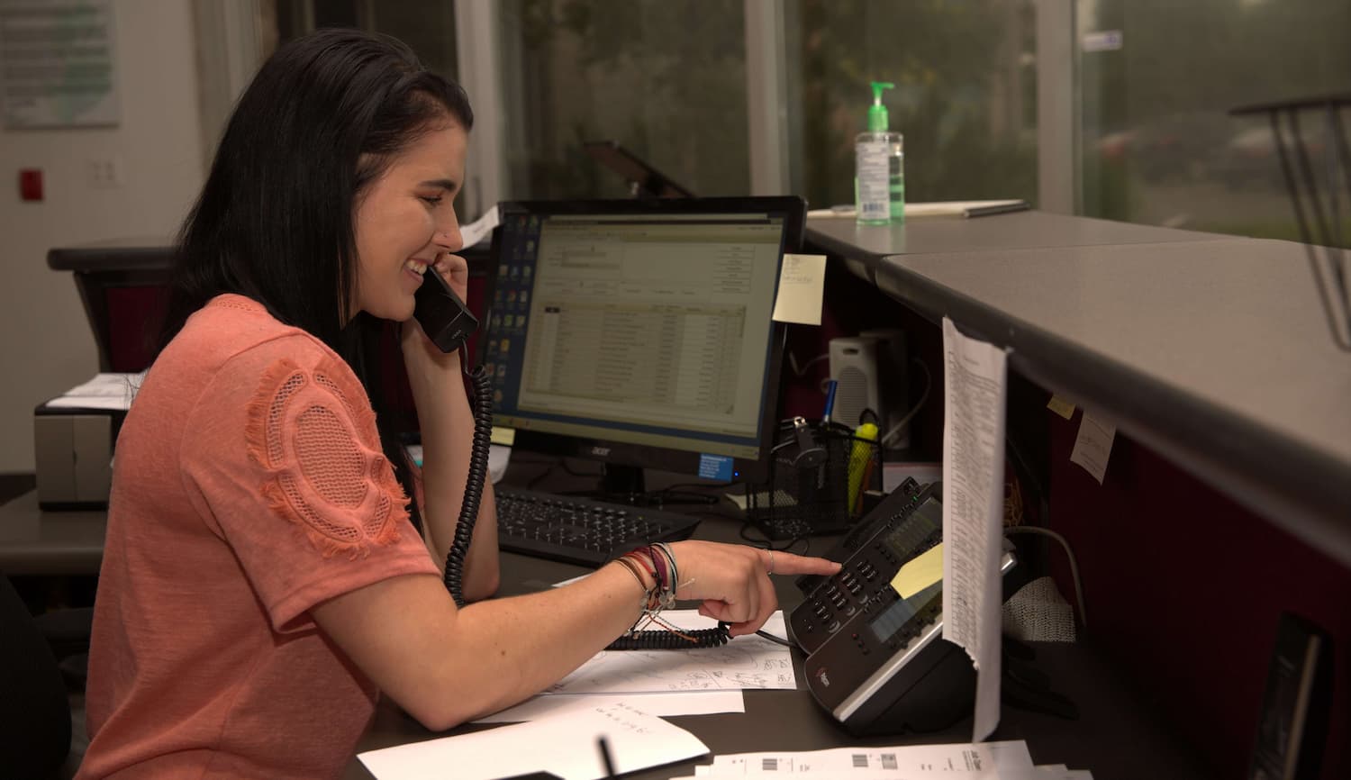 woman answering phone