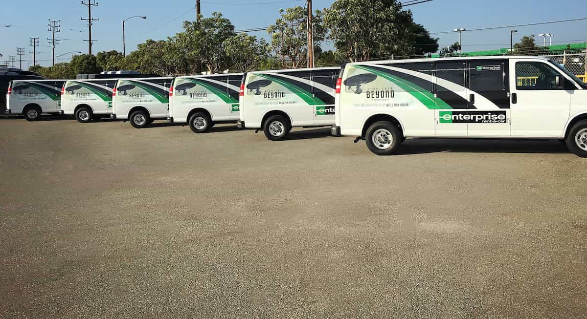 row of wrapped fleet vehicles