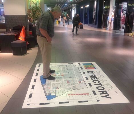 printed floor graphic in commercial building
