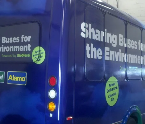 perforated window vinyl graphics on a bus