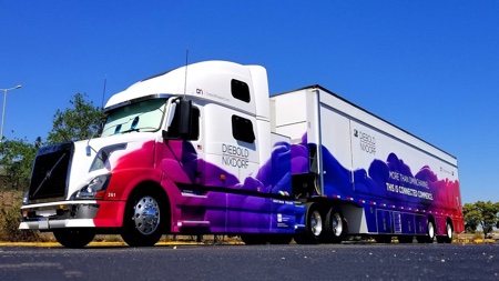 truck cab and trailer with custom wrap